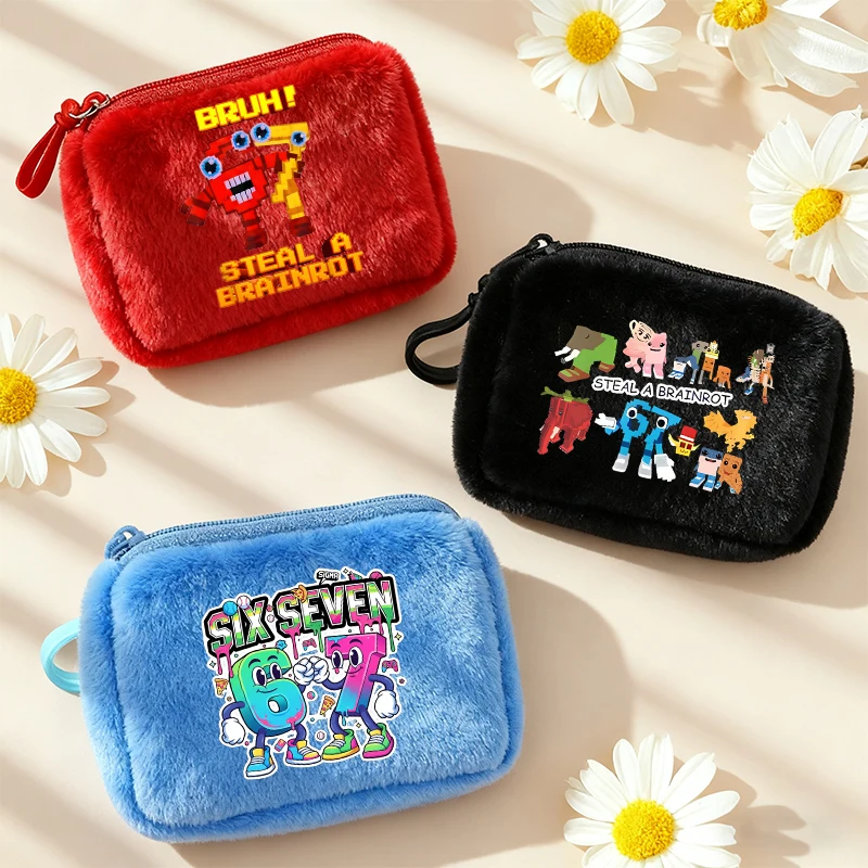 Steal A Brainrot Kids Plushd Coin Purse Cute Anime Print Kawaii Boys Portable Wallet Man Key Bank Card Mini Bag Party Games Gift