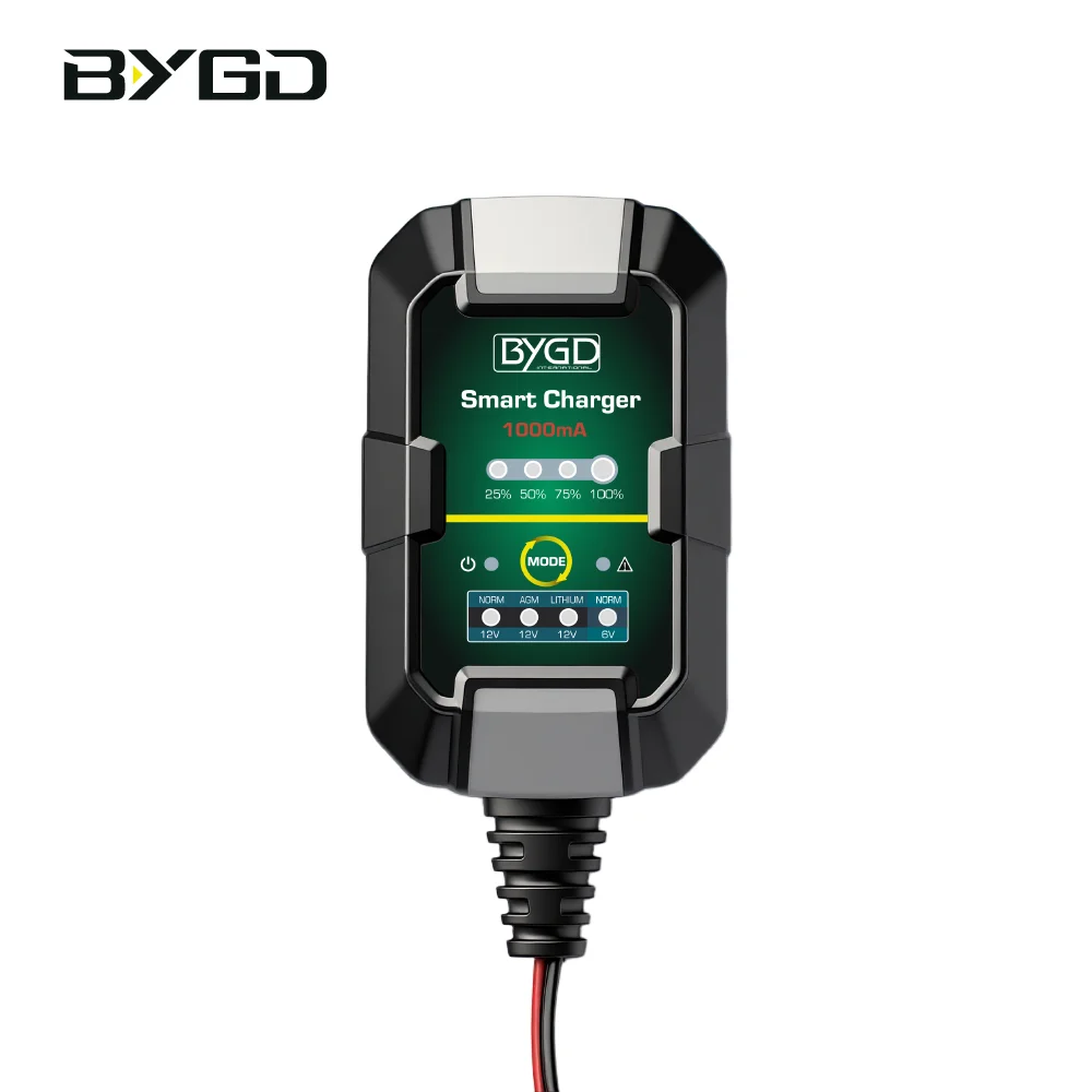 F1000 1000mA Smart Battery Charger 6V/12V Lithium/AGM/EFB/GEL/Lead-Acid Eight-Stage Charging 6-Fold Protection Car Scooter
