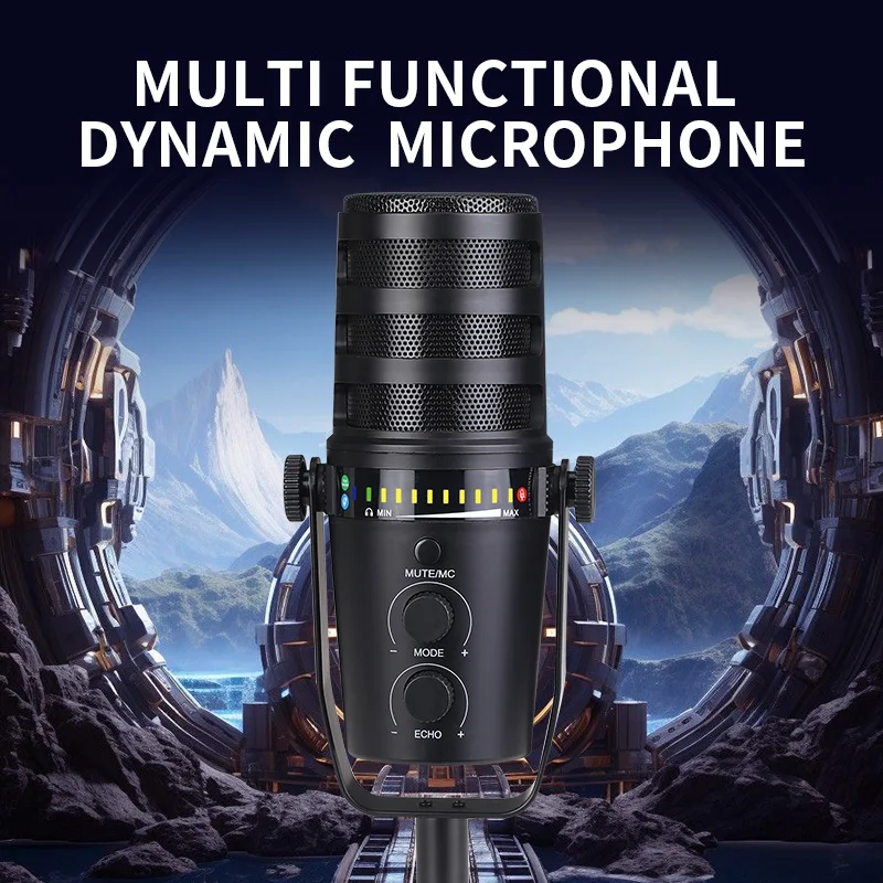 Dynamic USB Microphone Kit with RGB Boom Arm Volume Control XLR for PC PS5 PS4 Mixer AmpliGame Streaming Recording Mic