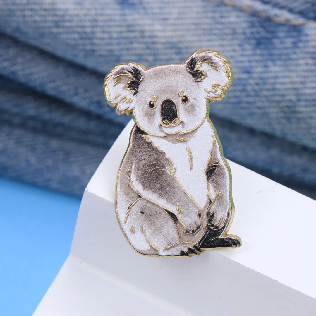 Watercolor Koala Enamel Lapel Pin, Cute Wild Animal Cartoon Metal Brooch Badge, Australian Wildlife Decor for Jackets