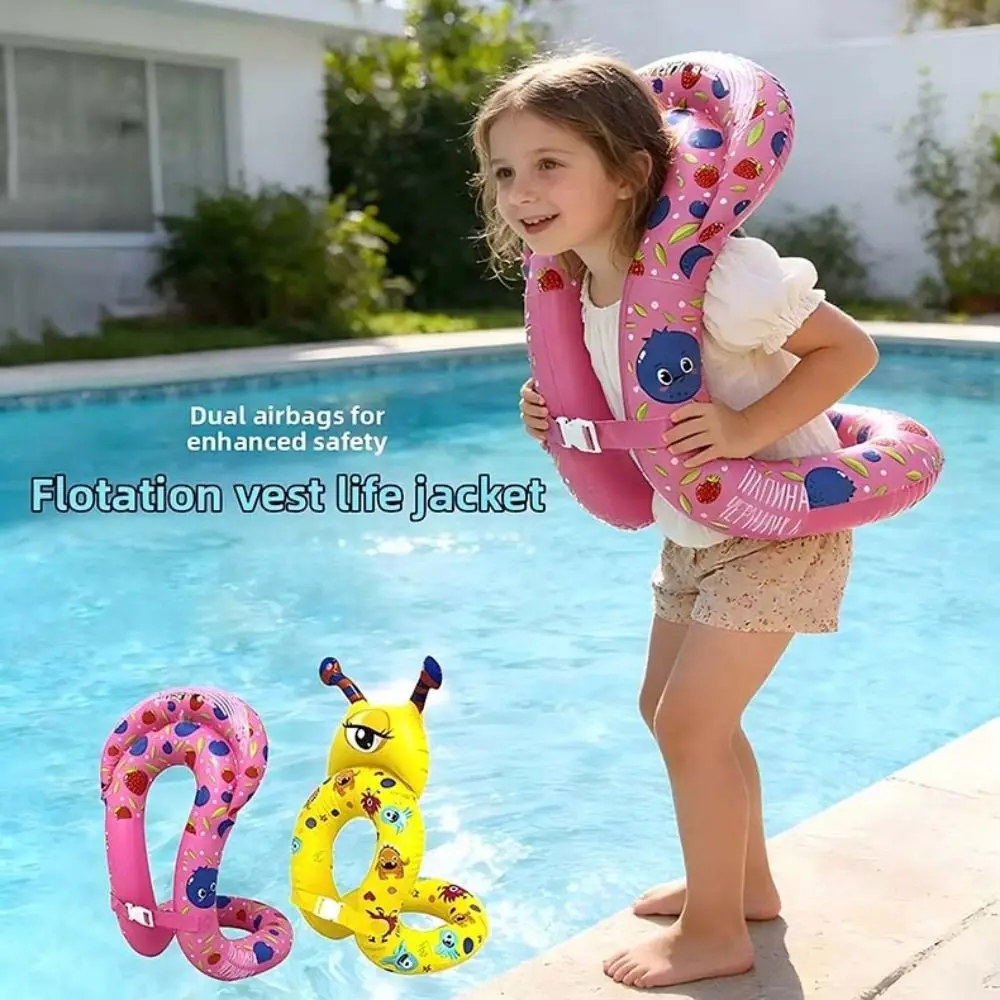 Inflatable Design Kids Life Jacket Adjustable PVC Portable Children Life Vest Cartoon Style Float Inflatable Swim Vest Beach