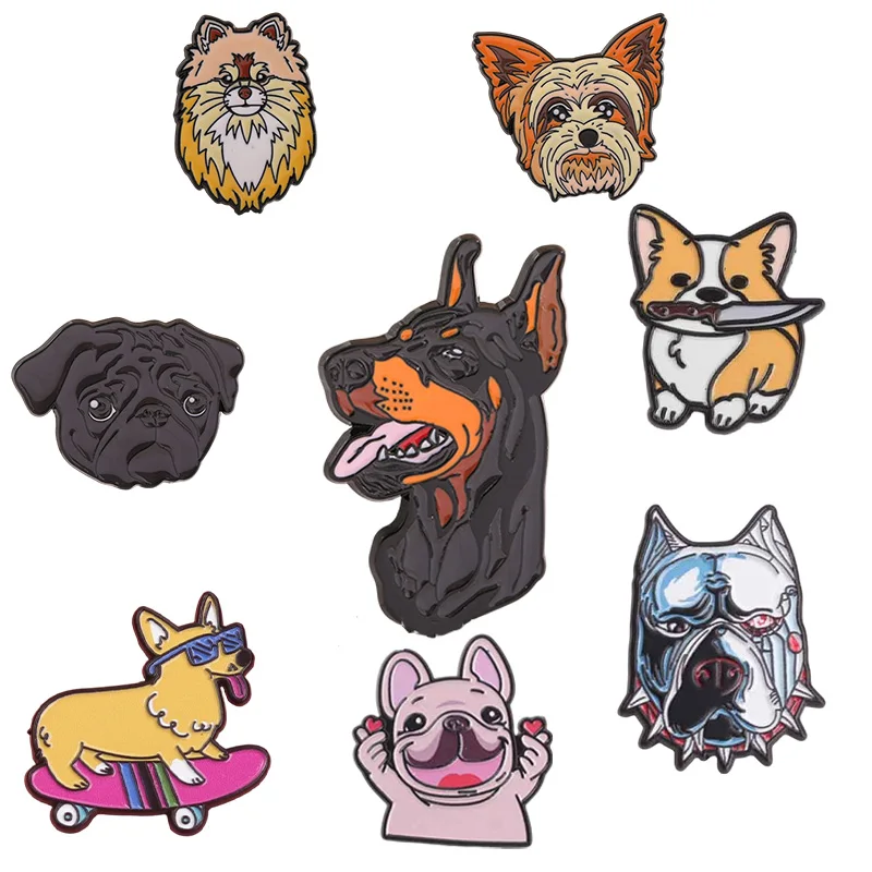 Cute Dog Breed Enamel Brooch Set, Funny Puppy Lapel Pins, Cartoon Dog Badges for Jackets Backpacks, Women's Jewelry Gifts