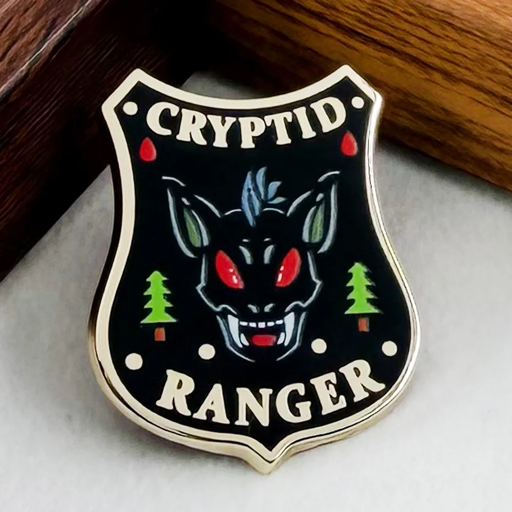 Cryptid Ranger-Enamel Pin Mystery Creature Badge Red Eyes Forest Spirit Brooch Denim Jacket Backpack Jewelry Gift for Fans