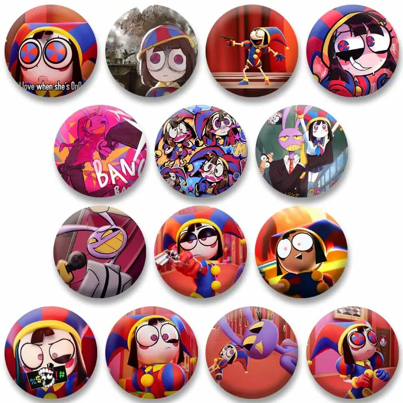 Creative Funny P-Pomni Enamel Pins Cute Cartoon Character Round Brooch DIY Backpack Jacket Collar Badge Jewelry Gifts for Friend