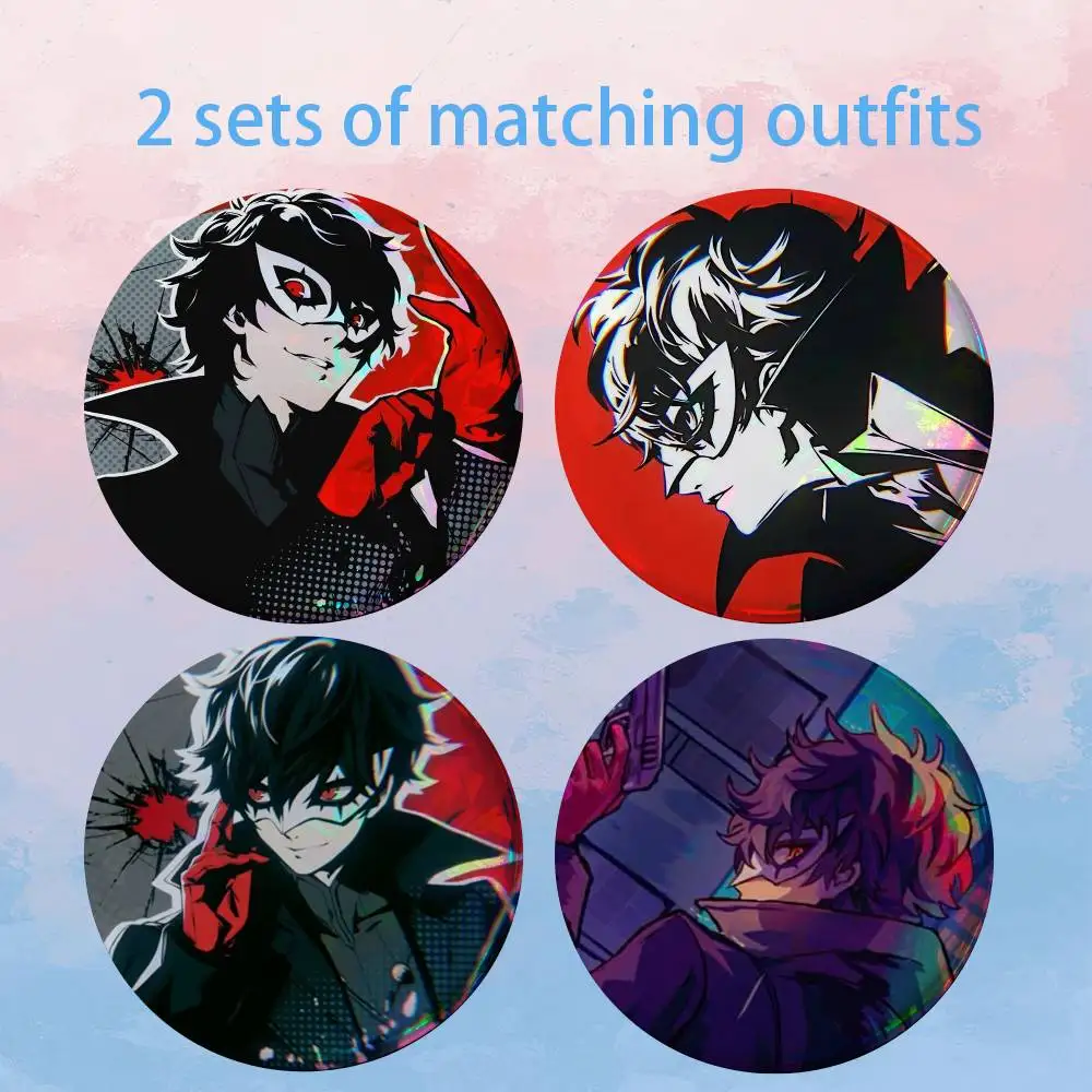 P-Persona 5 Joker Amamiya Ren 2 piece set Badges On Backpack Jacket Cartoon Round Brooches Acrylic Button Pins Collection Gifts
