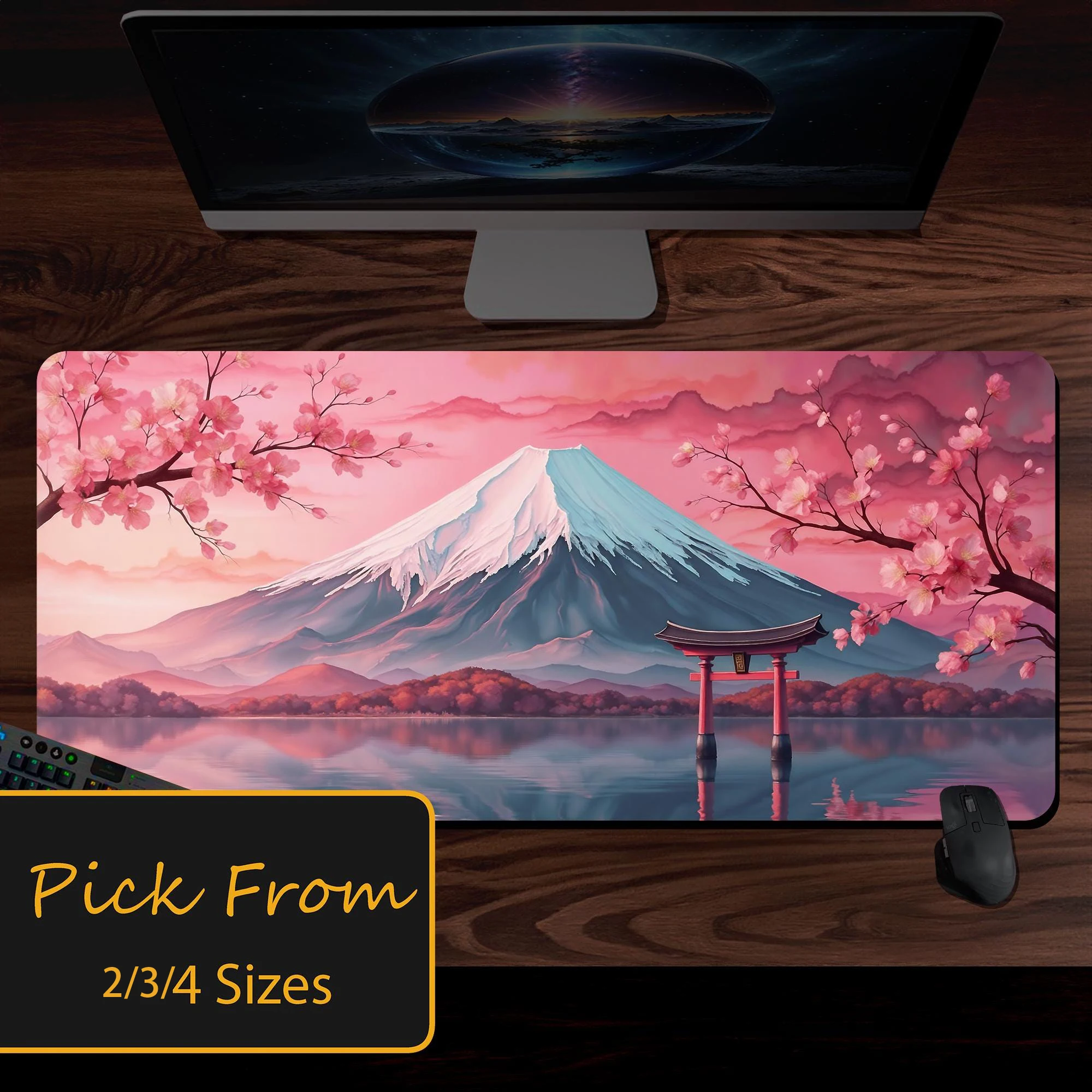 Japane Mt Fuji Mouse Pad Gamer Carpet Office Desk Decor Accessory,cherry Blossom Mousepad Mountain Landscape Sakura Tree,deskmat