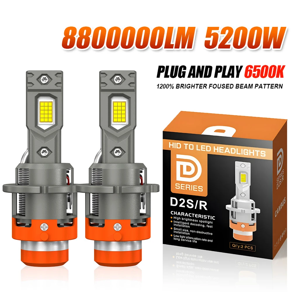 D4S D2S LED Headlights Canbus 1:1 HID D1S D3S D1R D2R D3R D4R Auto Lamp 8800000LM 5200W Plug&Play Turbo LED Bulb For Car