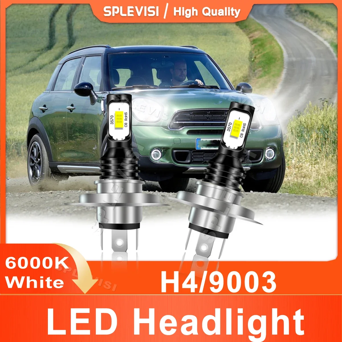 2x H4/9003 Car Light Led Headlight High Low Beam 70W 8000LM XID White For Mini Countryman R60 2010 2011 2012 2013 2014 2015 2016
