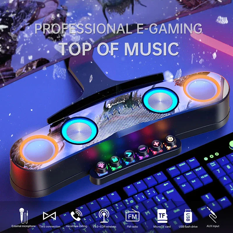 Gaming Wireless Speaker RGB Backlit Mechanical Shaft Buttons TWS FM TF USB Hands
