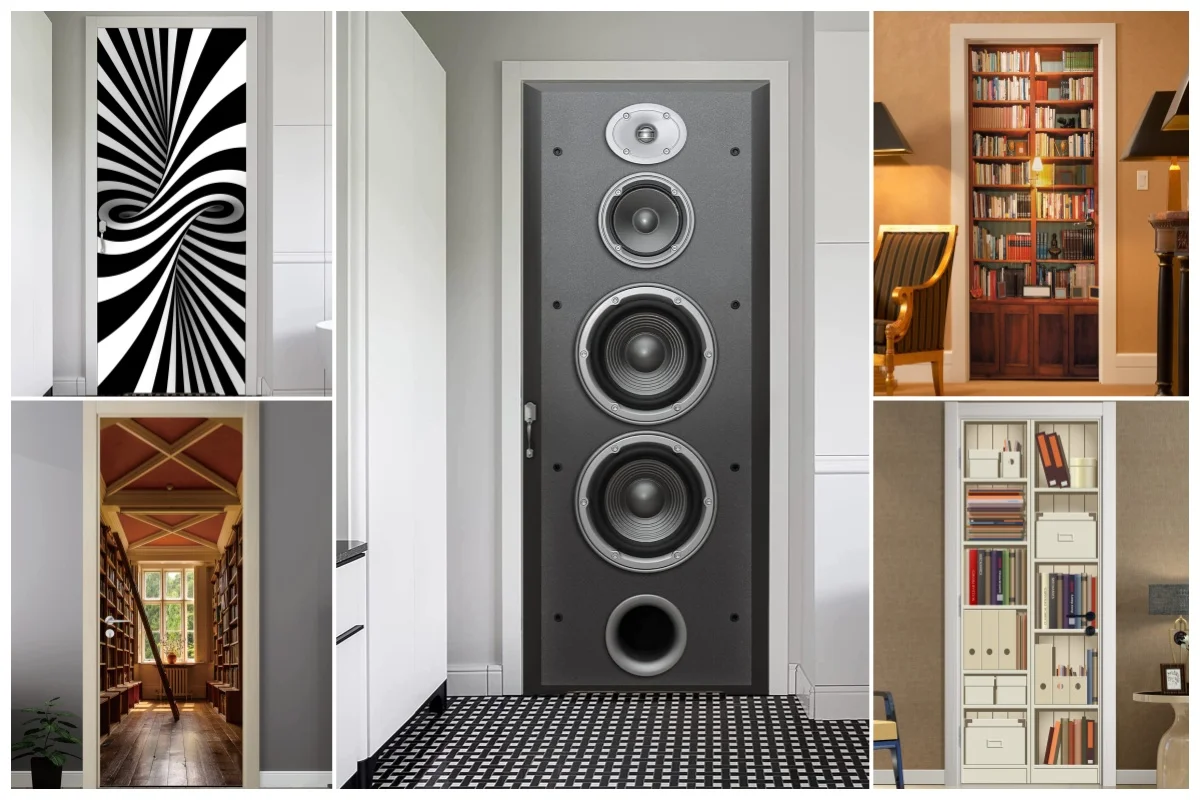 Speaker Door Sticker Music Audio Wall Decal Self-Adhesive Removable Mural Home Decor Art for Living Room Bedroom Studio Gaming