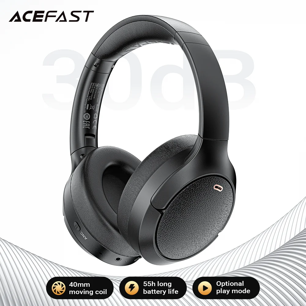 ACEFAST ANC 30dB Active Noise Reduction Wireless 5.3 Headphone HiFi Stereo Sport Earbuds 40MM Dynamic Speaker with Mic Earphone