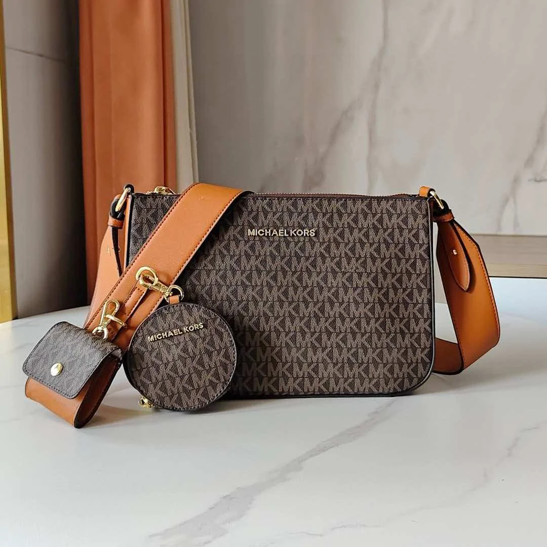 Brand new Michael Kors women's fashion casual high-quality three-piece set, MK leather crossbody bag for women