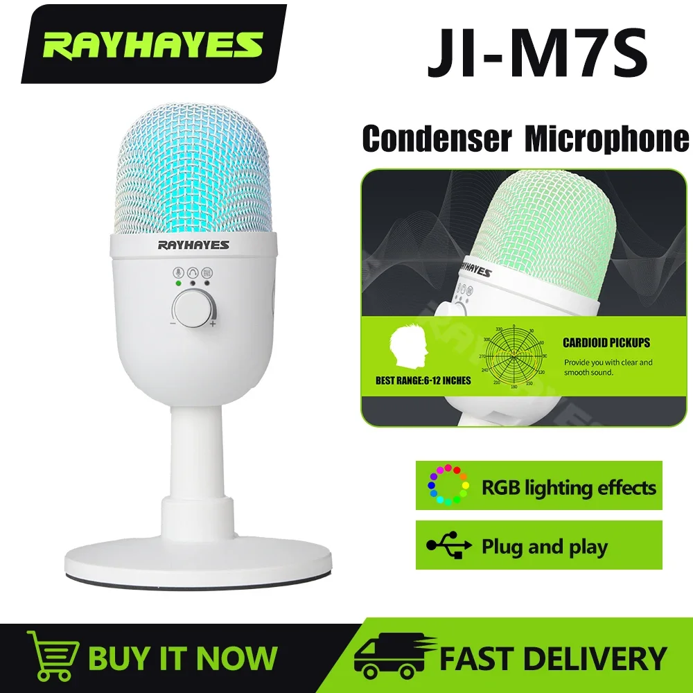 RAYHAYES JI-M7S Professional Desktop Gaming Microphone with RGB Lighting Suitable for Live Streaming and Blogging