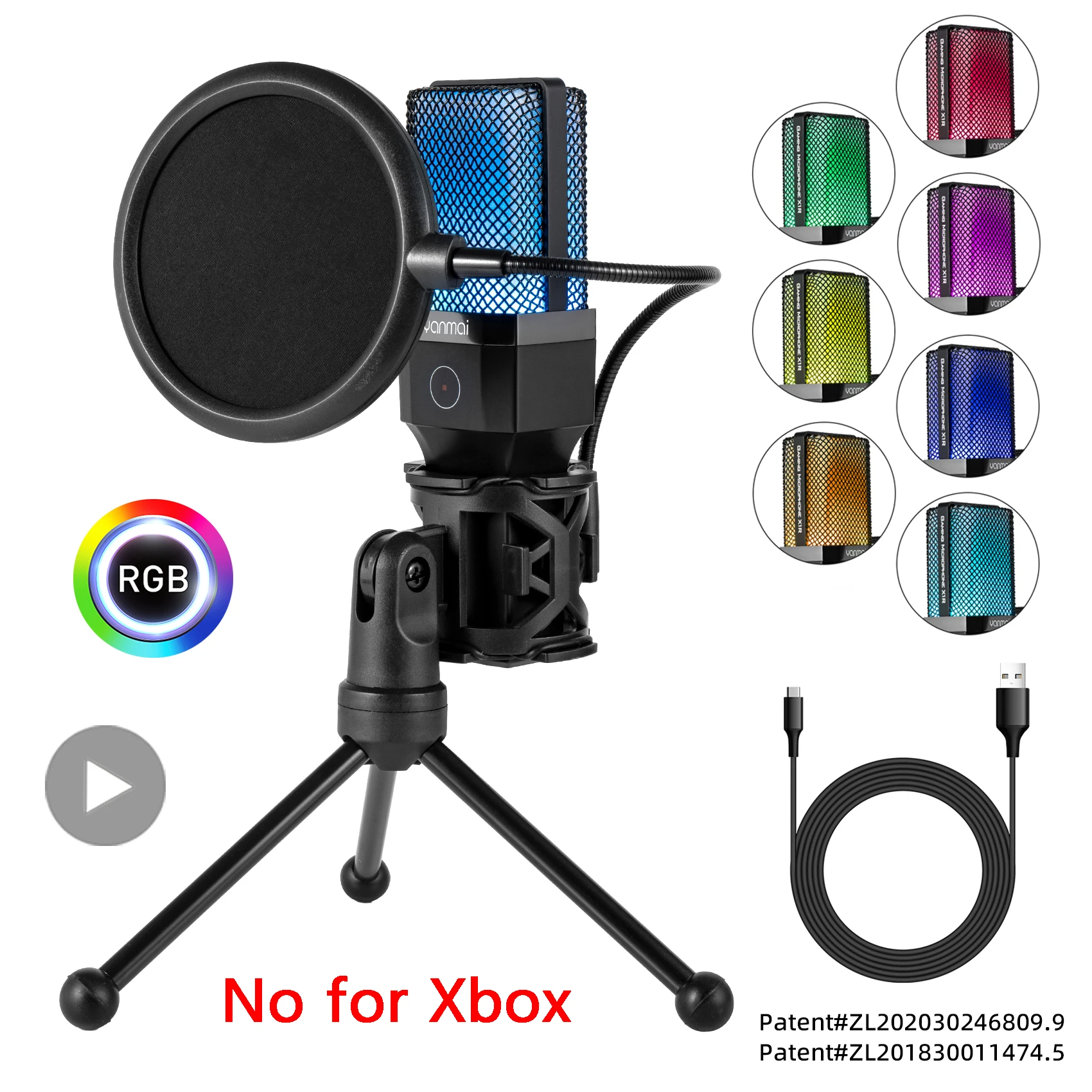 Professional Condenser Microphone Gaming RGB Mic PC Laptop Computer Mike USB Wired Studio Streaming Podcast To Karaoke Gamer Kit