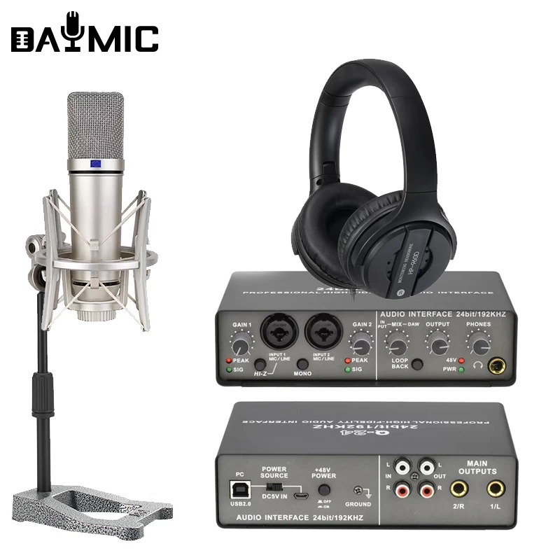 Professional Large Diaphragm Condenser Microphone Audio Interface For YouTube Gaming Live Broadcast Recording