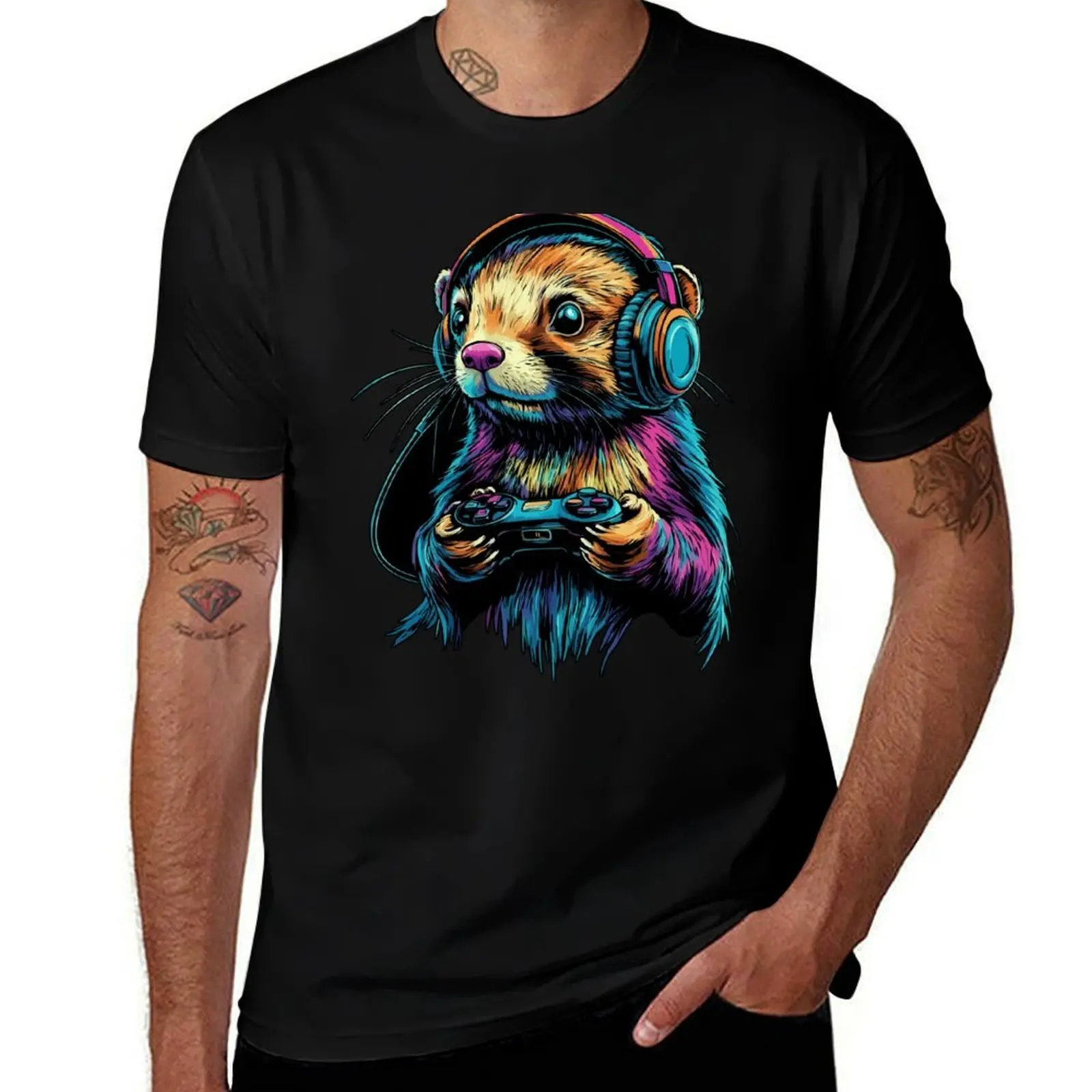 Ferret Lovers Gaming Design Splash Art Kids Ferret Designs T-Shirt Outdoor Activity Sports T-Shirt