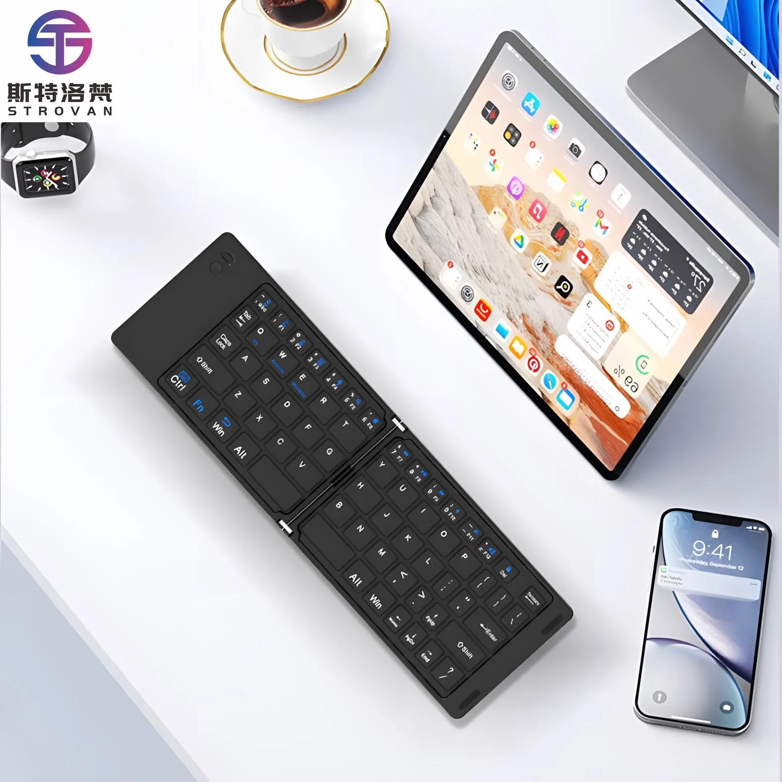 2-fold Mini 67-key BT Keyboard BT Mini Keyboard Rechargeable Portable Ultra Slim ABS Folding Keyboard for PC Pad Phone