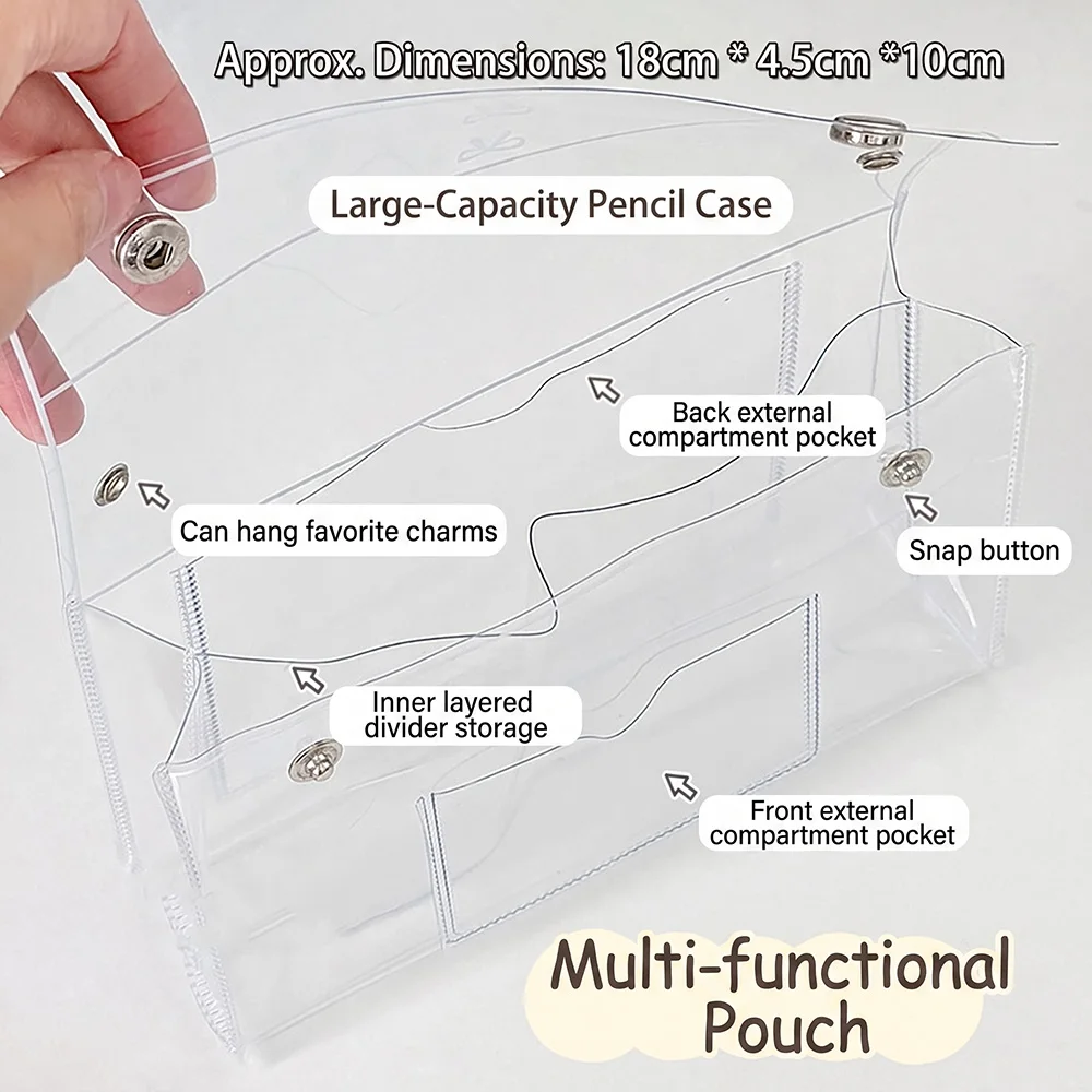 New Clear PVC Pen Bag Large Capacity Multi-Purpose Cosmetic Toiletry Organizer for Students Makeup Storage Pouch