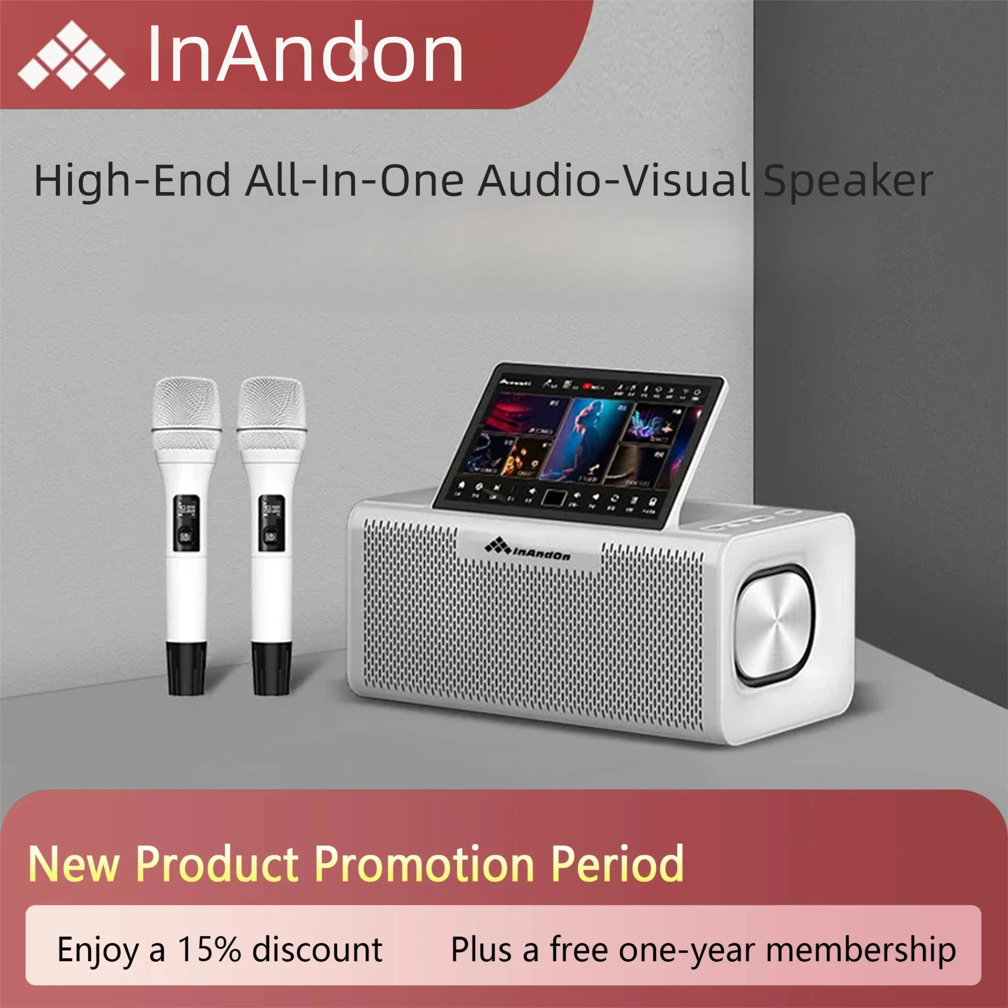 Home/Outdoor karaoke machine featuring a 10.1-inch touchscreen, a wireless microphone, Bluetooth 5.0, 128GB of storage