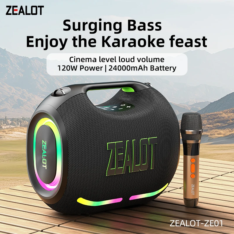 zealot_ZE01M Bluetooth Speaker with Wireless Microphone, Portable Loud Party Bluetooth Speaker Full Range Drivers/Deep Bass