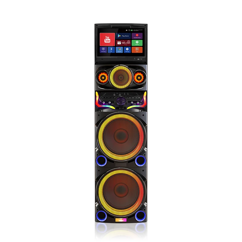 15.4 Inch Touch Screen Karaoke Speaker Dual 12 Inch Bass Speaker Wireless Bluetooth Home Theater Sound System With Microphone Fo