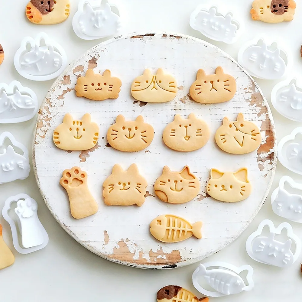 Cute Kitten DIY Stamp Cookie Cutters Baking Mold Baking Accessories For Kitchen Baking