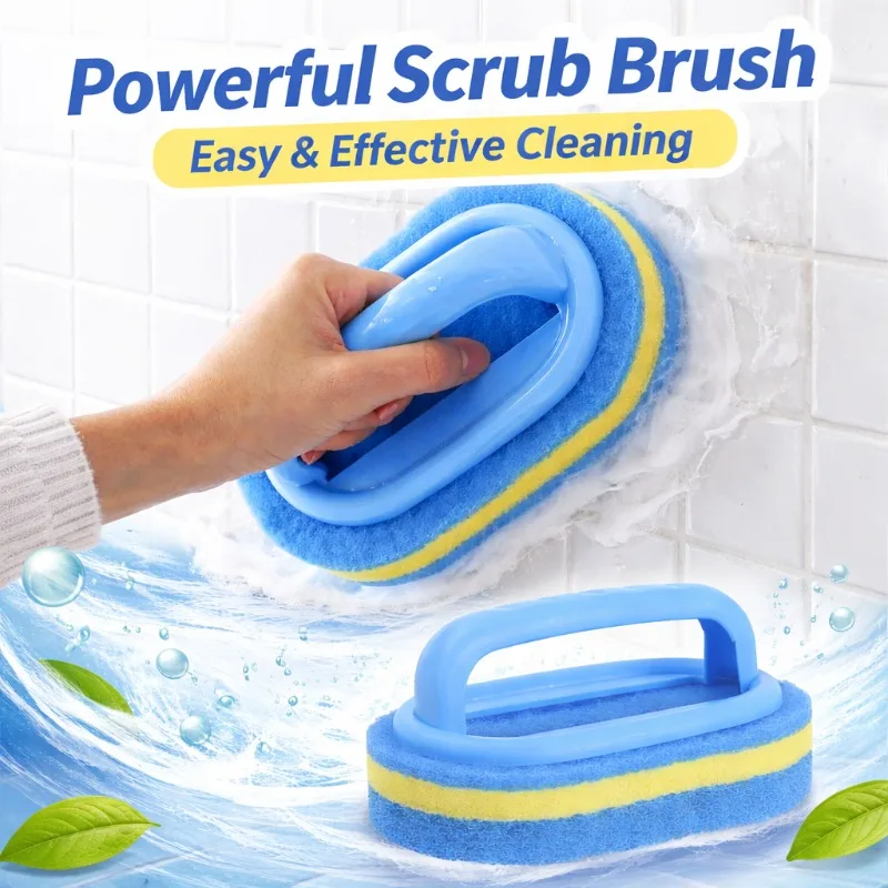 Household Cleaning Brush with Handle Dish Soap Bathroom Kitchen Tub Thicken Scrubbing Sponge Wipe Durable Tools Accessories Home