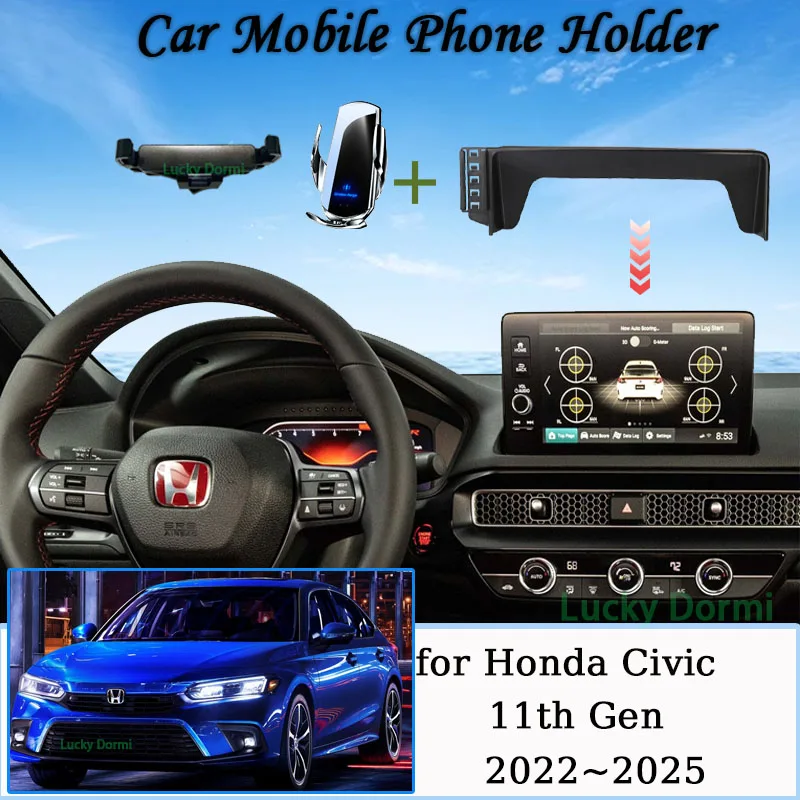 Car Mount for Honda Civic 11th Gen 2022~2025 Screen Wireless Charger Mobile Phone Holder GPS Bracket Gravity Stand Accessories