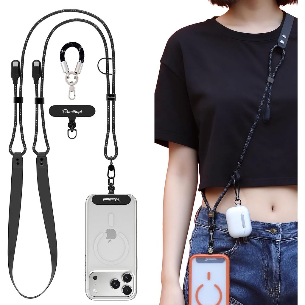 Phone Lanyard, 65W Fast Charging USB-C Data Cable Lanyard, Adjustable Crossbody Neck Strap, Anti-Loss Neck Lanyard, Comp