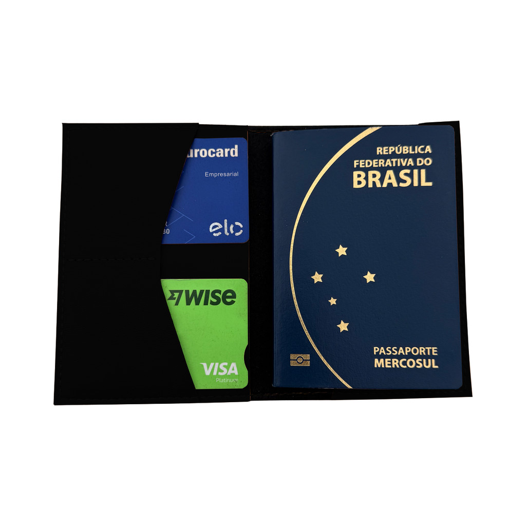 Porta Passaporte Premium em Couro Sintético Preto