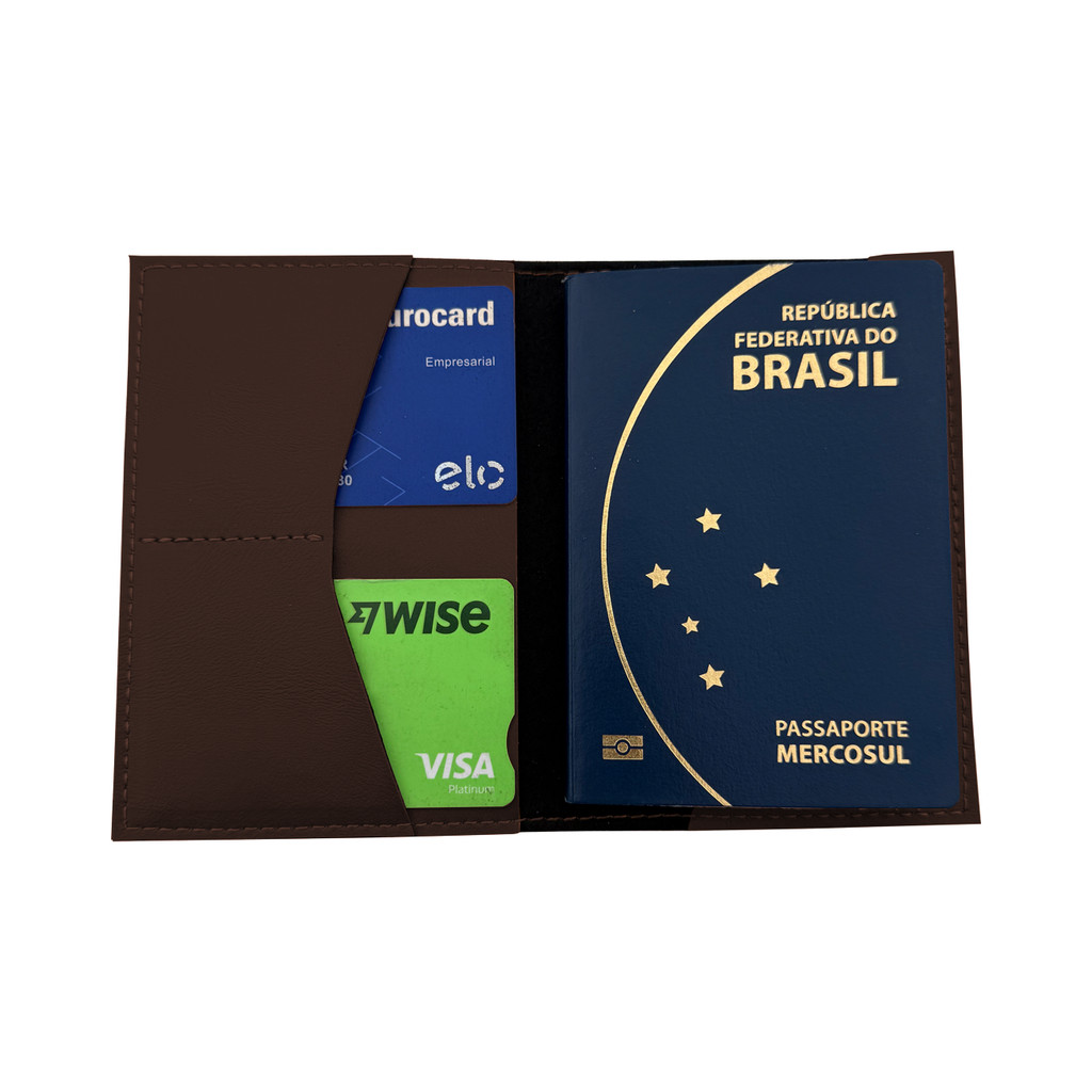 Porta Passaporte Premium em Couro Sintético Marrom