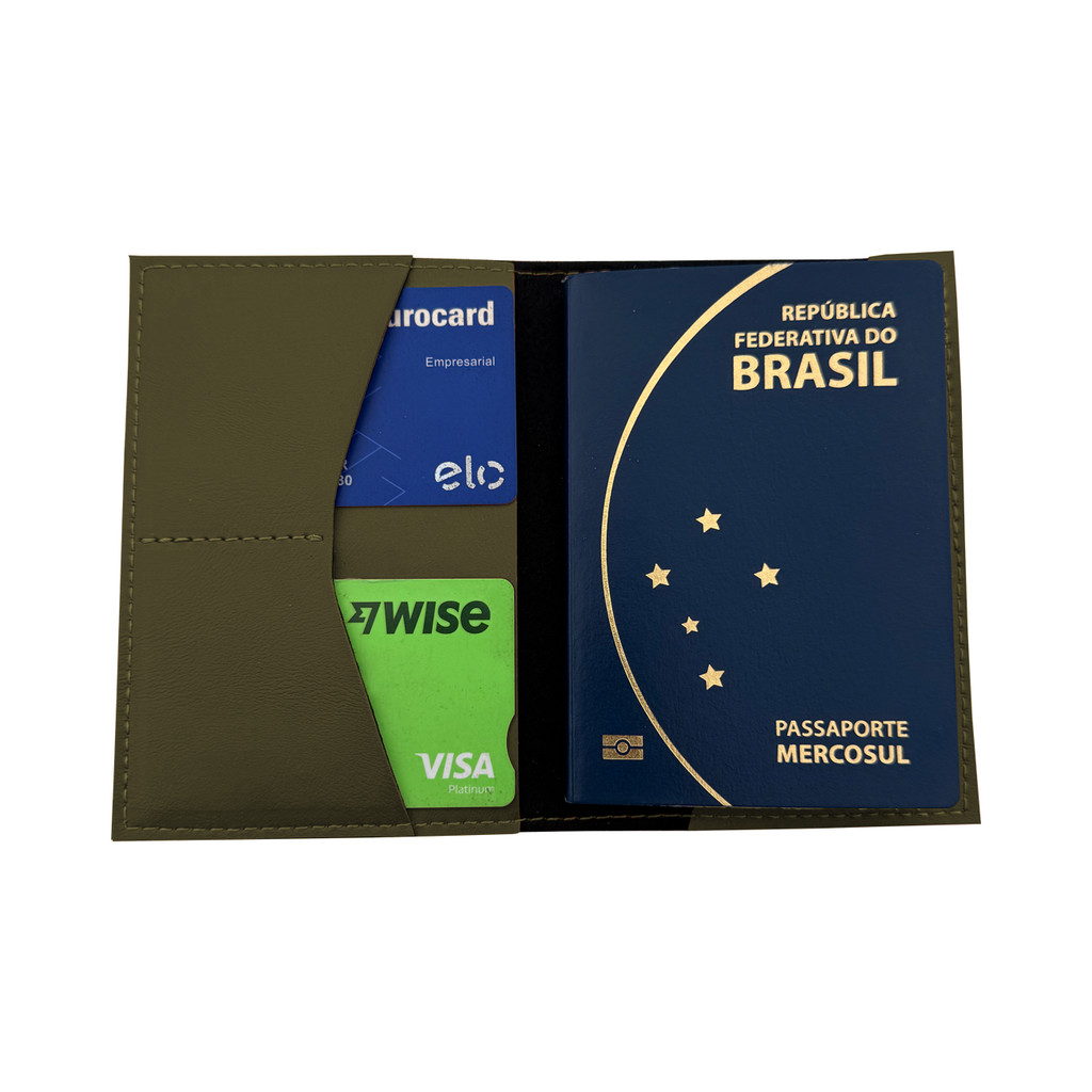 Porta Passaporte Premium em Couro Sintético Verde Musgo