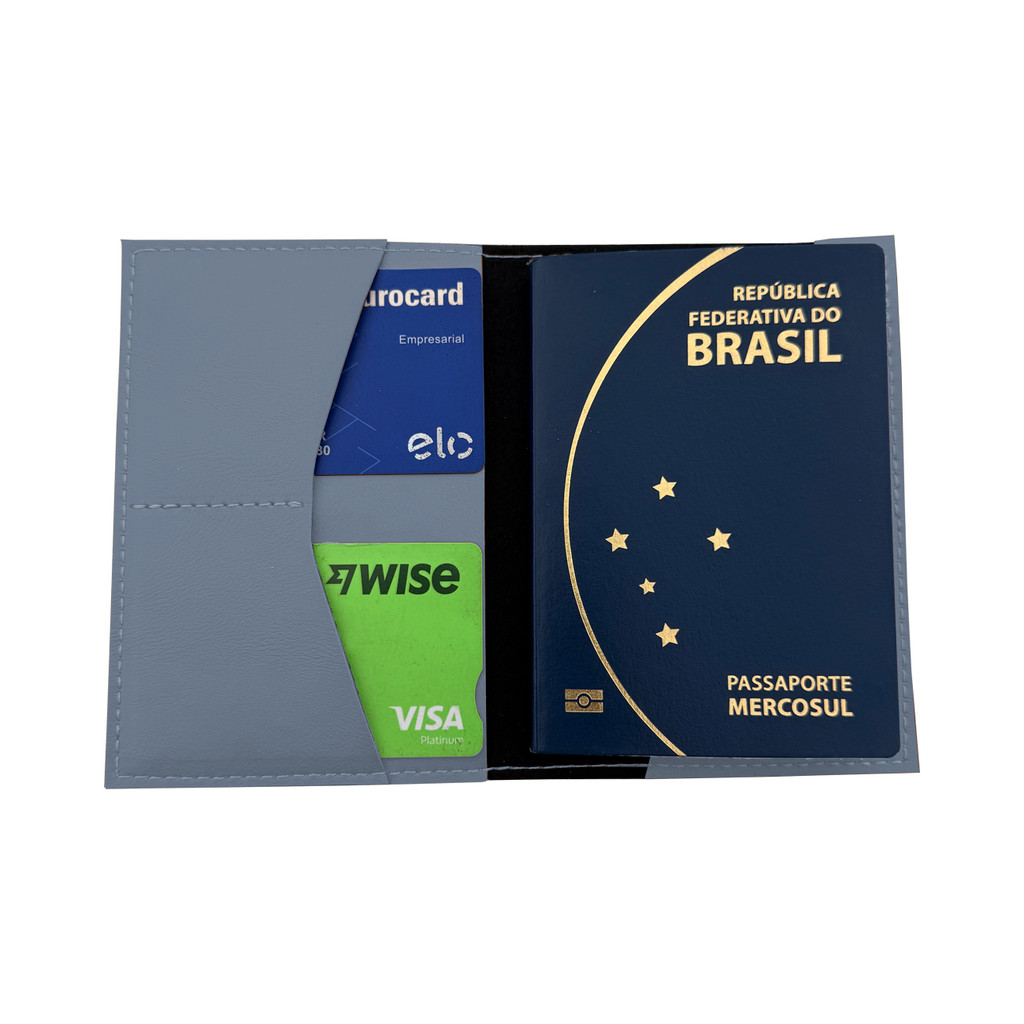 Porta Passaporte Premium em Couro Sintético Azul Bebê