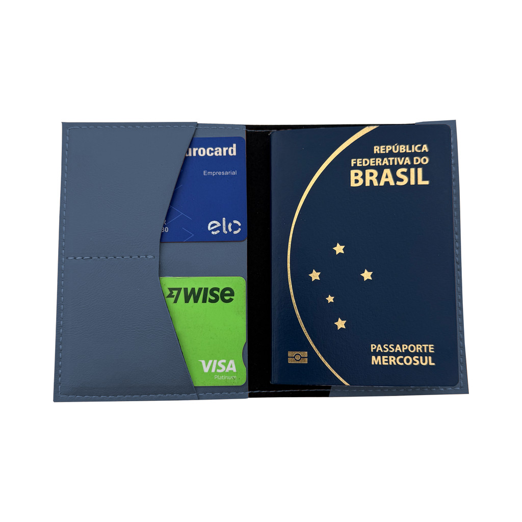 Porta Passaporte Premium em Couro Sintético Azul Oceano