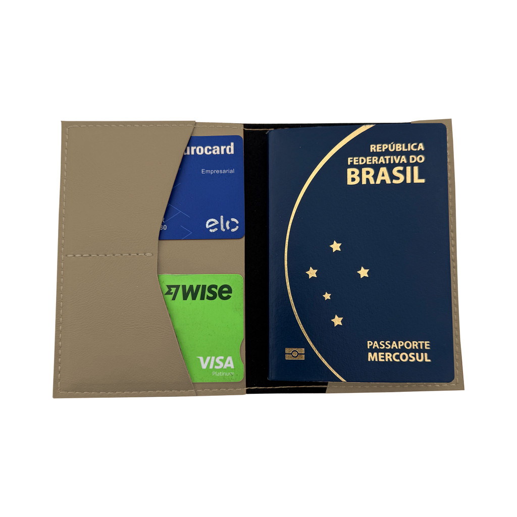 Porta Passaporte Premium em Couro Sintético Bege Claro