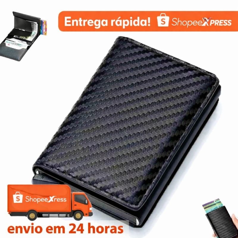 Carteira Antifurto Masculina Slim com Proteção RFID Porta Cartões  Compacta  Preta Premium