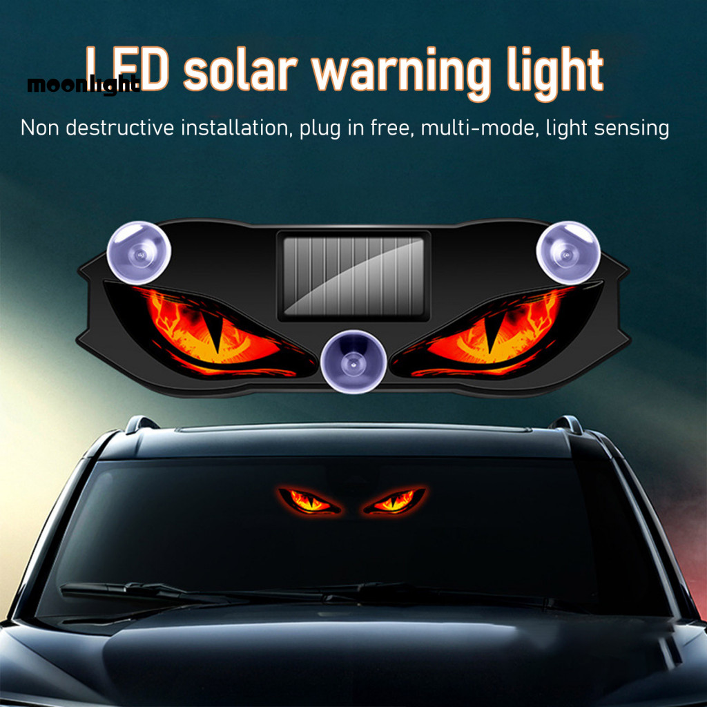 Solar Devil Eyes Led Warning Light for Car Windshield Window 3 Modes Digital Display Suction Cup Atmosphere Lamp for Car