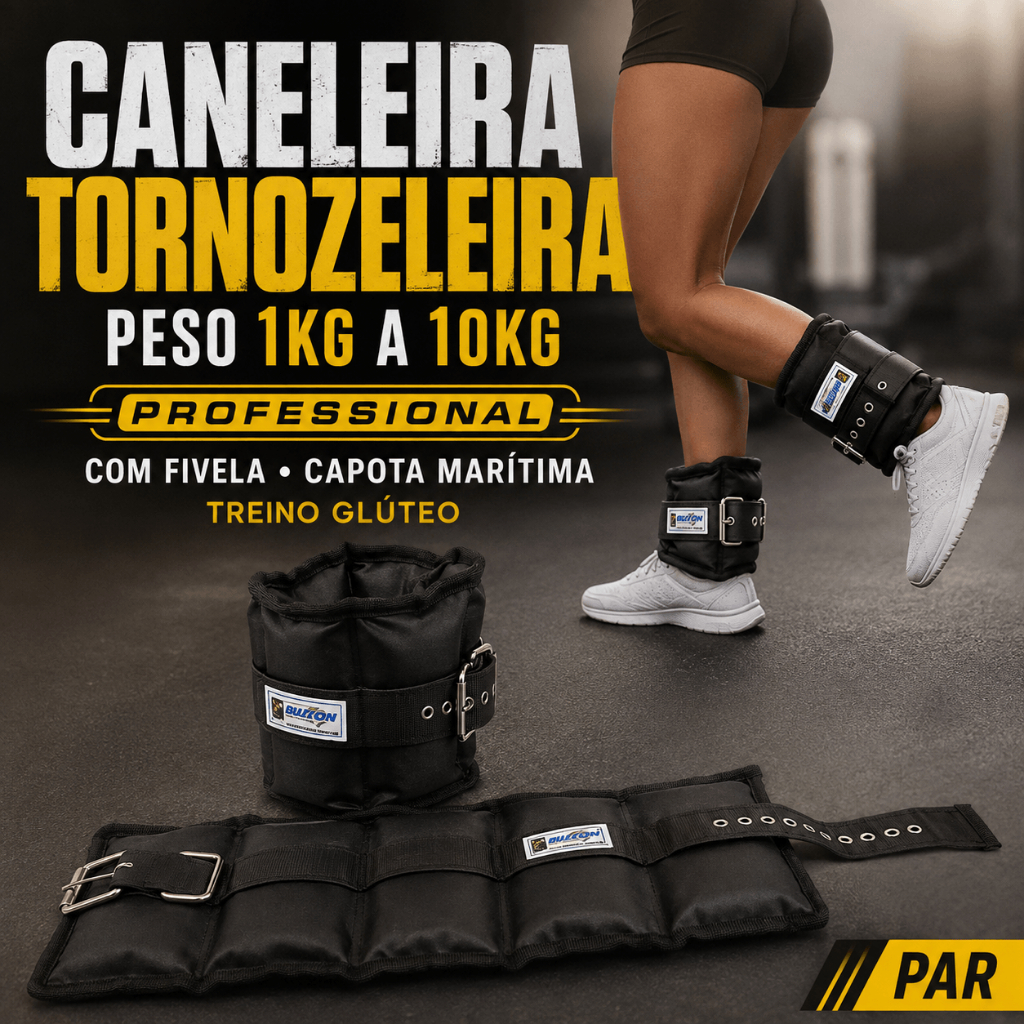 Caneleira Tornozeleira Peso 1kg a 10kg Professional com Fivela Capota Marítima treino Glúteo Par
