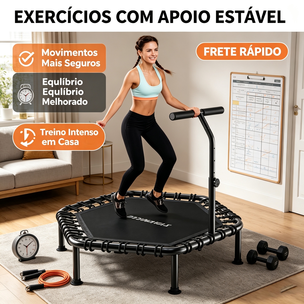 Trampoline with Adjustable T-Bar Jumps up to Professional Mini Fitness Height Adjustments and Support for Home Trampolim