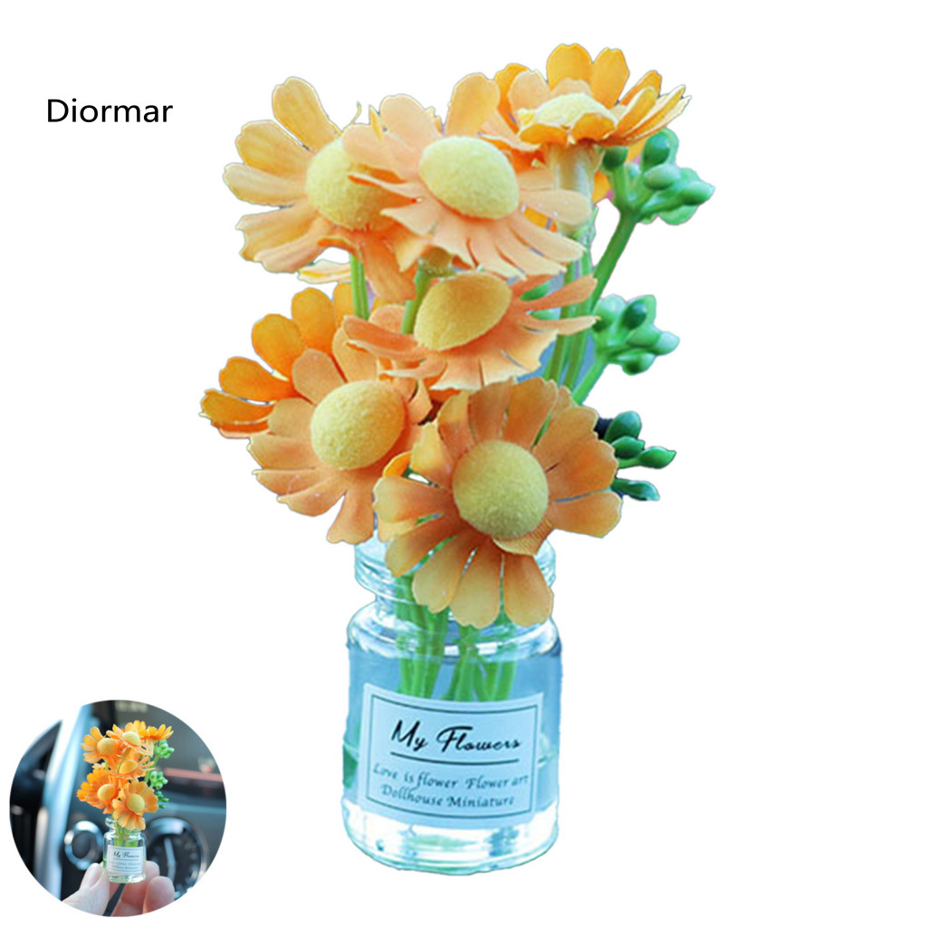 Car Flower Decoration Sunflower Ornament Mini Vase Dashboard Decor with Adhesive – Cute Realistic Micro-landscape for