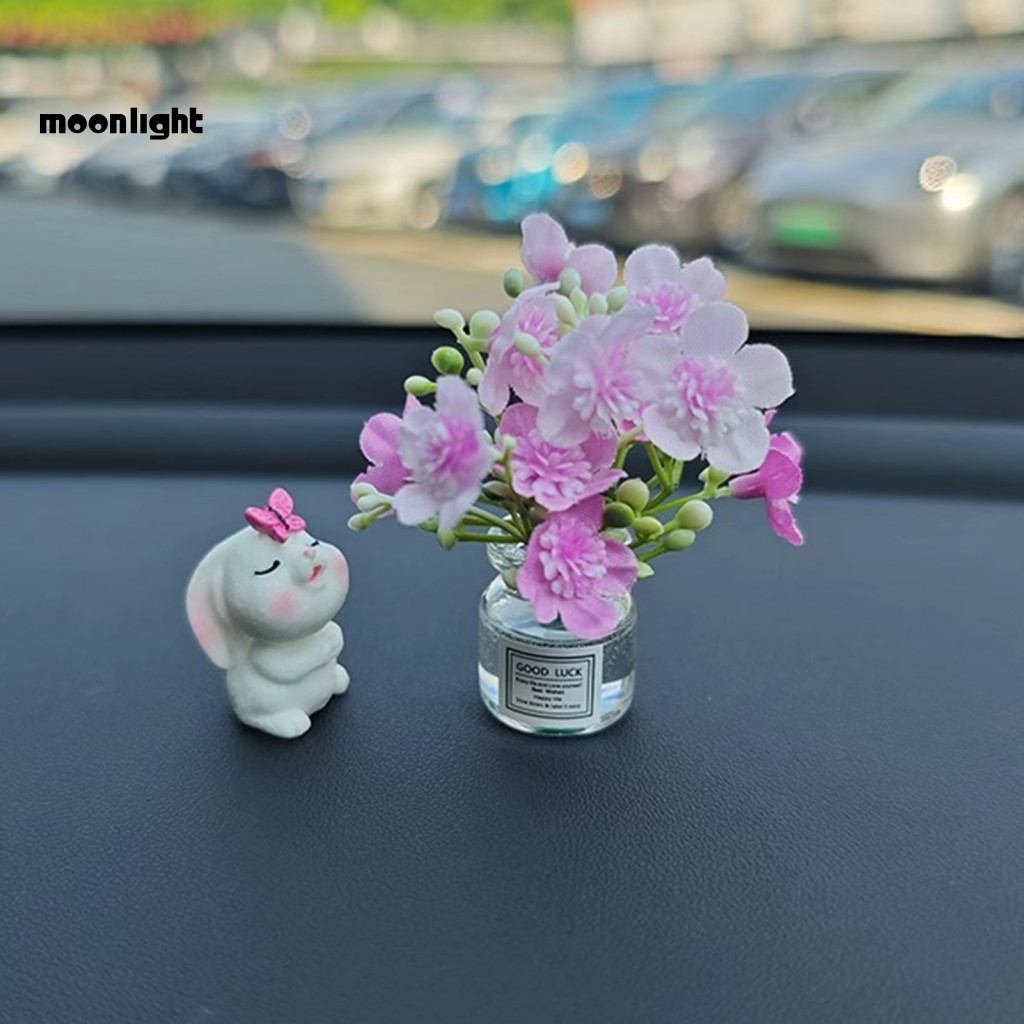 Car Dashboard Decor Mini Bunny with Blossom Flower Vase – Cute Automotive Ornament Perfect Gift for Men Women Owners S