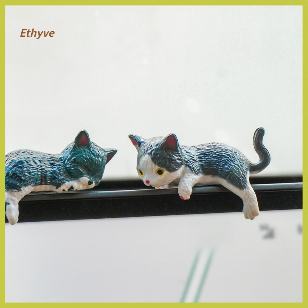 Handmade Kitten Desktop Decor Mini Cat Figurine Cute Cartoon Small Ornament for Car Dashboard Computer Monitor Home Offi