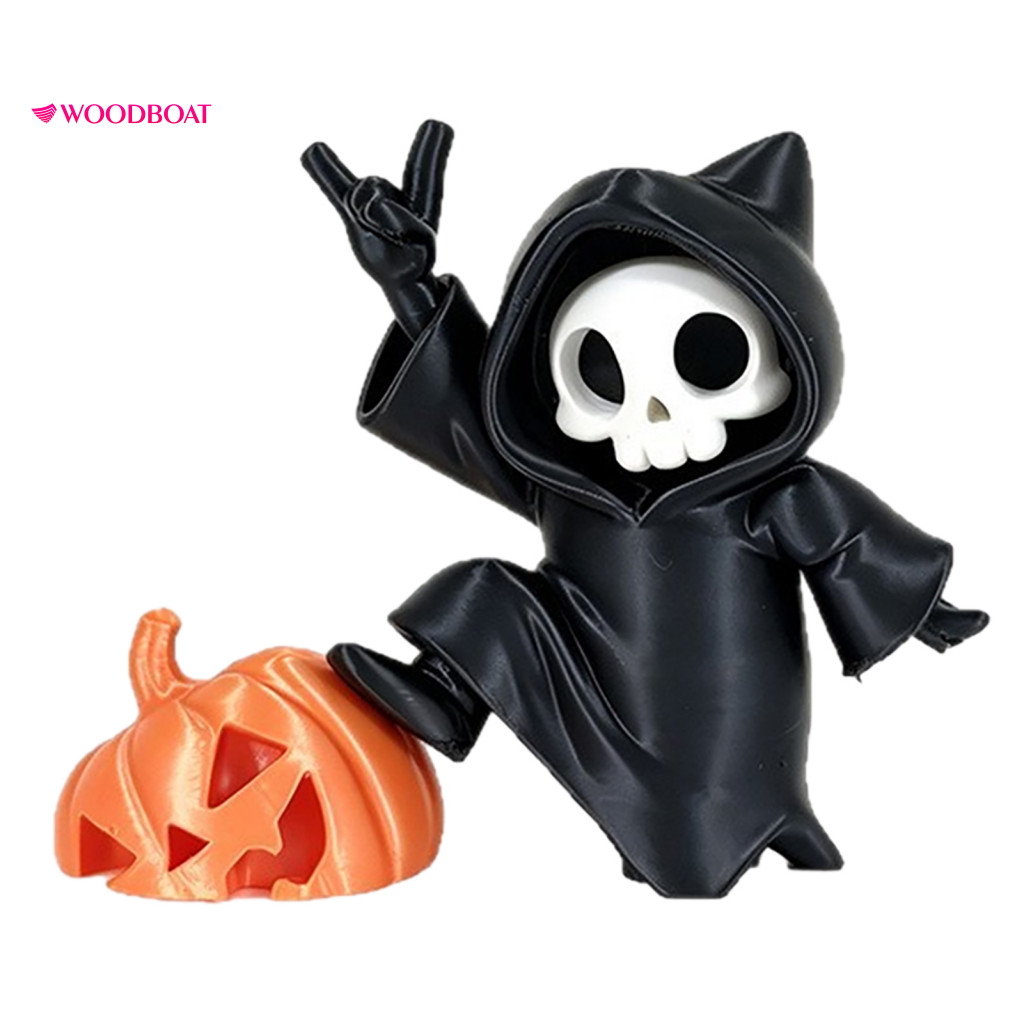 Cute Dark Skull Statue Mini Grim Reaper 3d Printed Figurine Gothic Pumpkin Decor for Car Dashboard Office Desk Home Hall