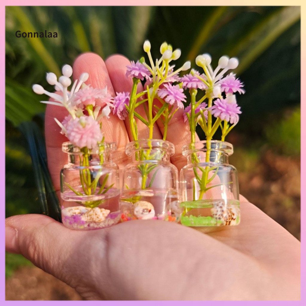 4 Pcs Mini Glass Vases Set with Glow in the Dark Faux Flowers – Cute Desktop Car Dashboard Decor Small Flower Pots for