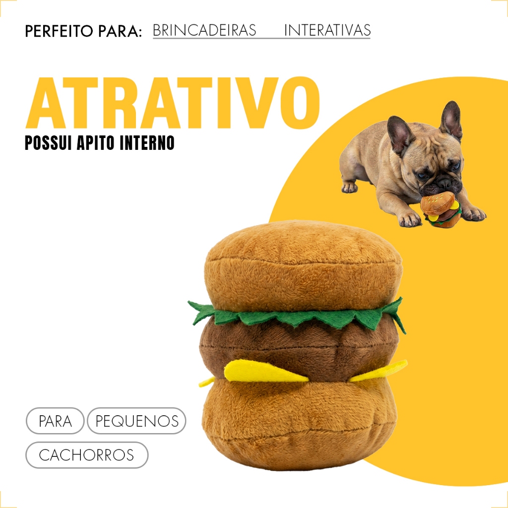 Brinquedo Para Cachorro Pelúcia Hamburguer Com Apito Fast Food Pet