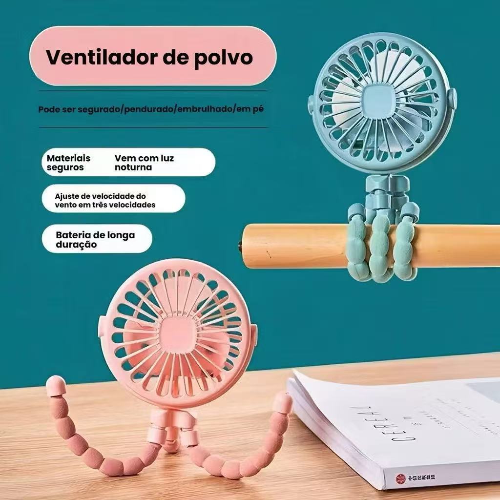 Ventilador USB Recarregável Carrinho Bebê Portátil 3 Velocidades Silencioso Premium Confortável