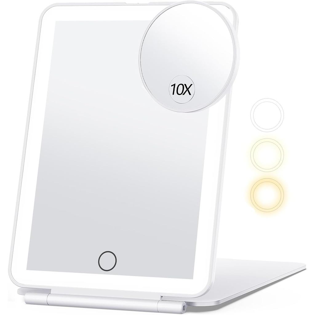 Rechargeable Makeup Mirror for Travel, Vanity Mirror with 80LEDs, 3 Color Light, 2000mAh Battery, Portable Ultra Slim Li