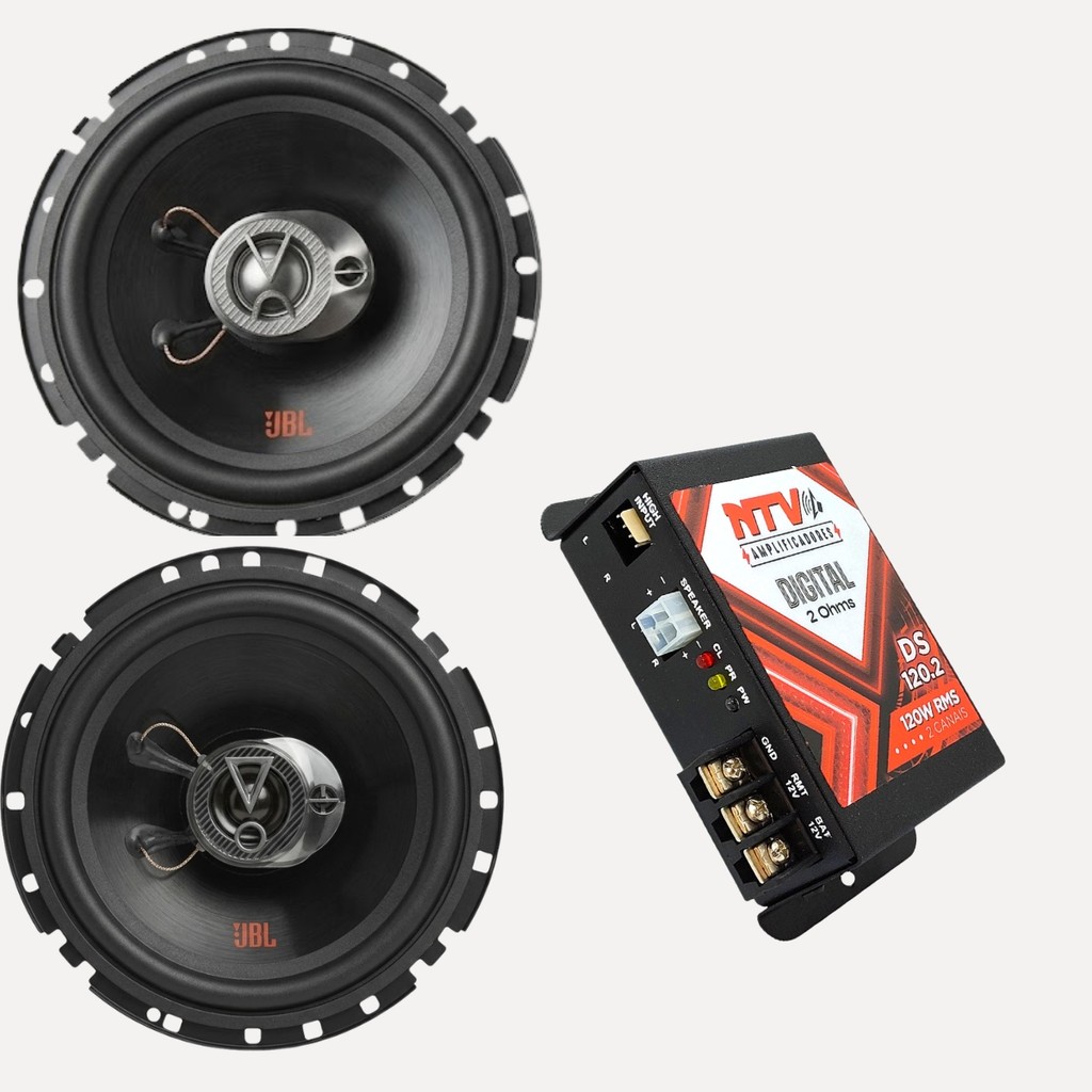 KIT SOM AUTOMOTIVO PAR ALTO FALANTES JBL 6 POLEGADAS TRIAXIAL + MÓDULO DIGITAL 120W RMS