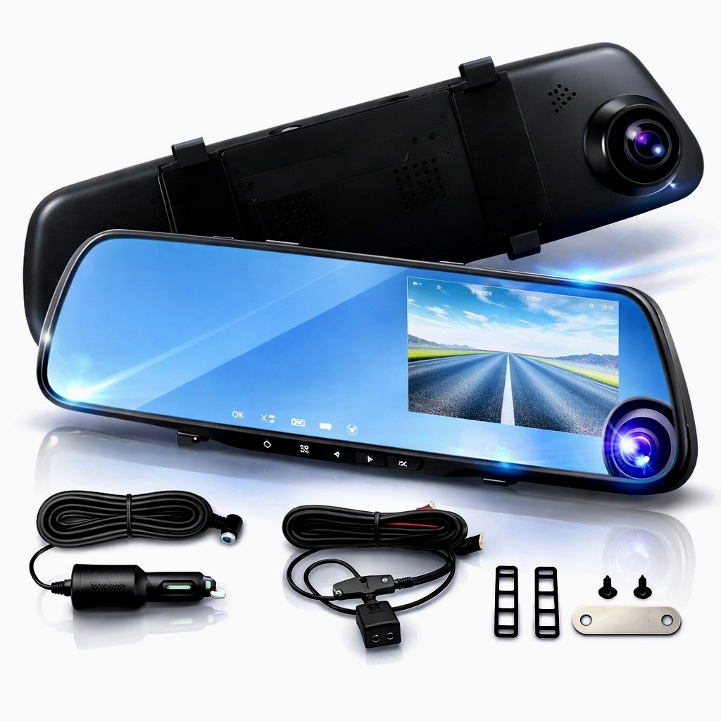 Câmera Retrovisor Com Gravação Frontal E Ré Dual Dashcam Full HD Sensor De Estacionamento Segurança Digital