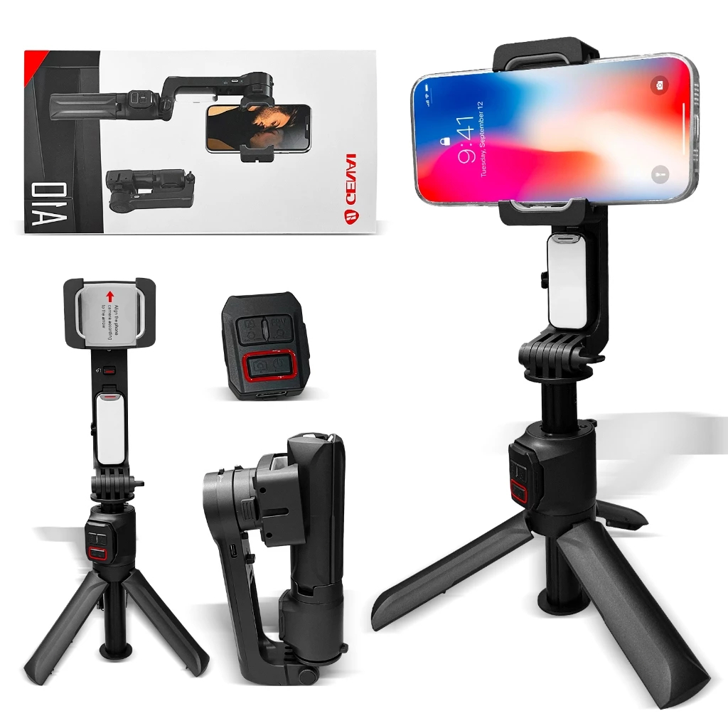 GENAI A10 Mobile Phone Gimbal | Selfie Stick with Tripod Remote Control LED Light Anti-vibration Foldable